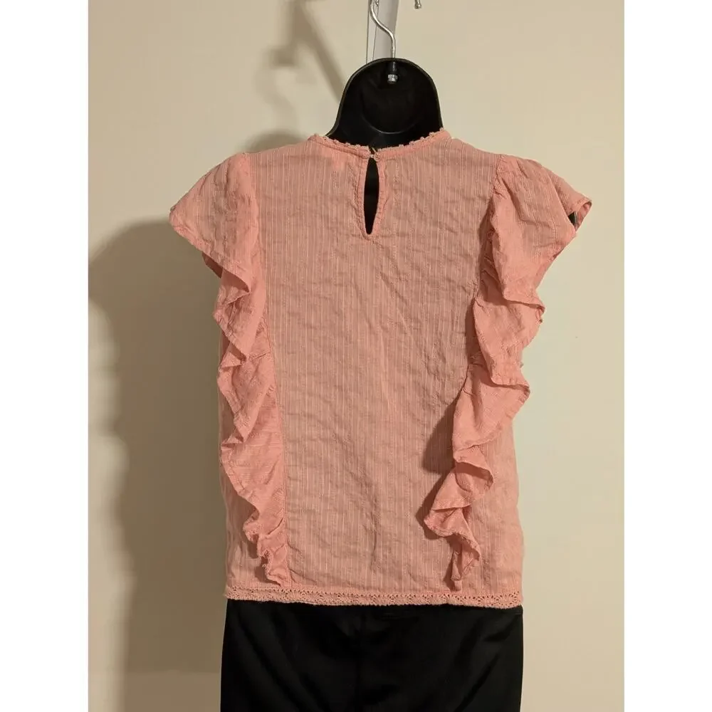 T. Rose Pink Ruffle Sleeveless 100% Cotton Blouse- Size S